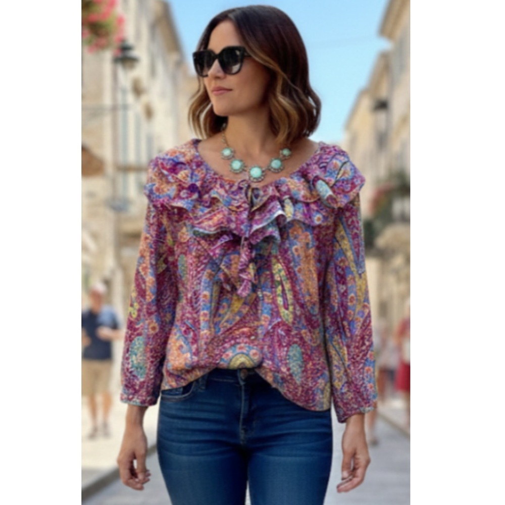 Lauren Ralph Lauren Paisley Ruffle Neck Blouse